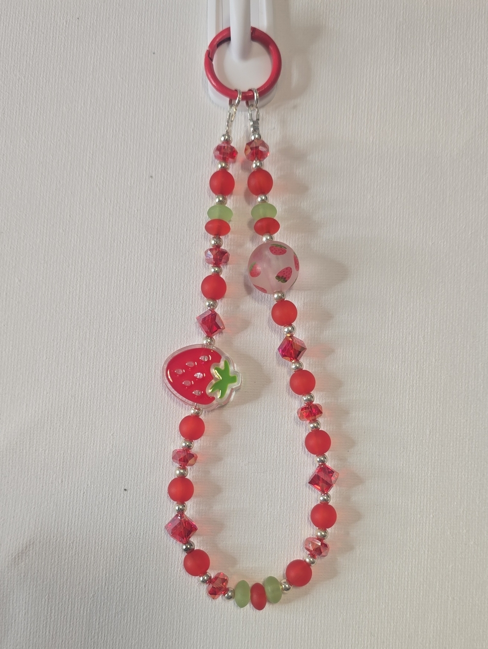 Handmade Strawberry Charm Red Beaded Phone Charm - Unbranded
